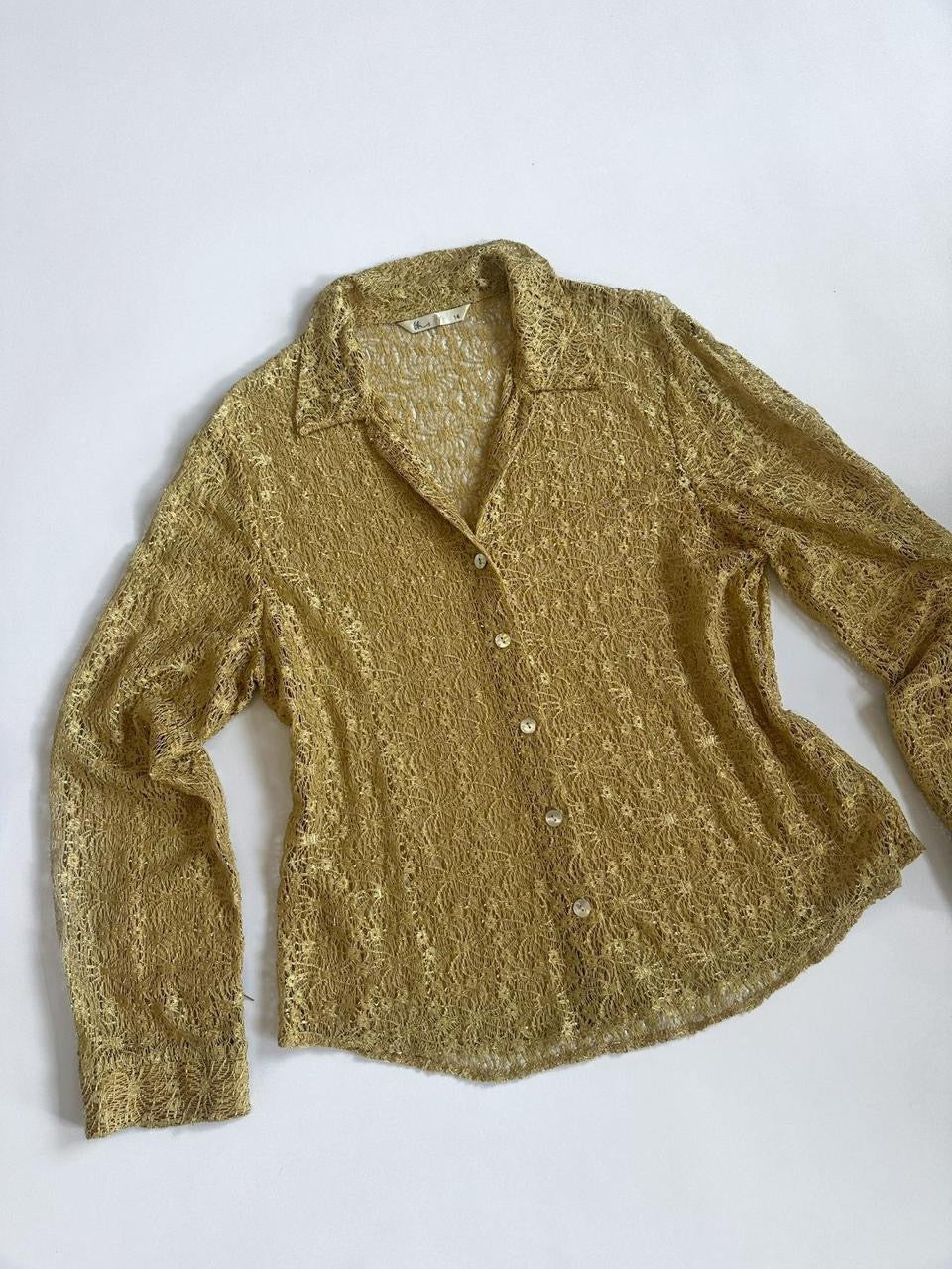 Gold Sheer Lace Vintage Blouse