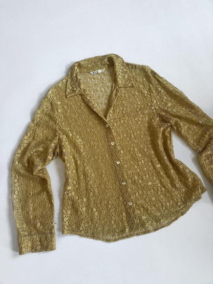 Gold Sheer Lace Vintage Blouse
