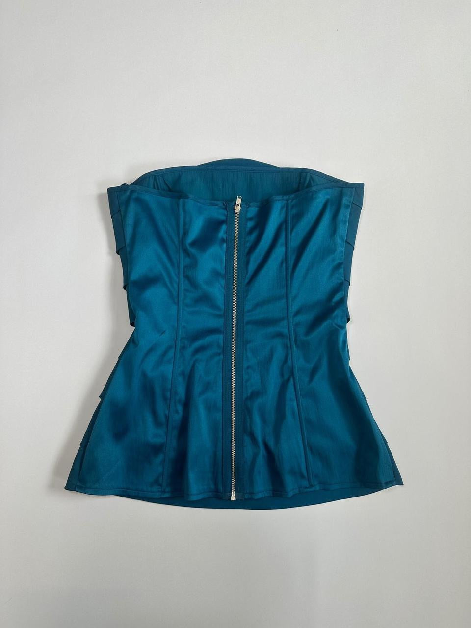 00s Topshop Teal Ruffle Strapless Top