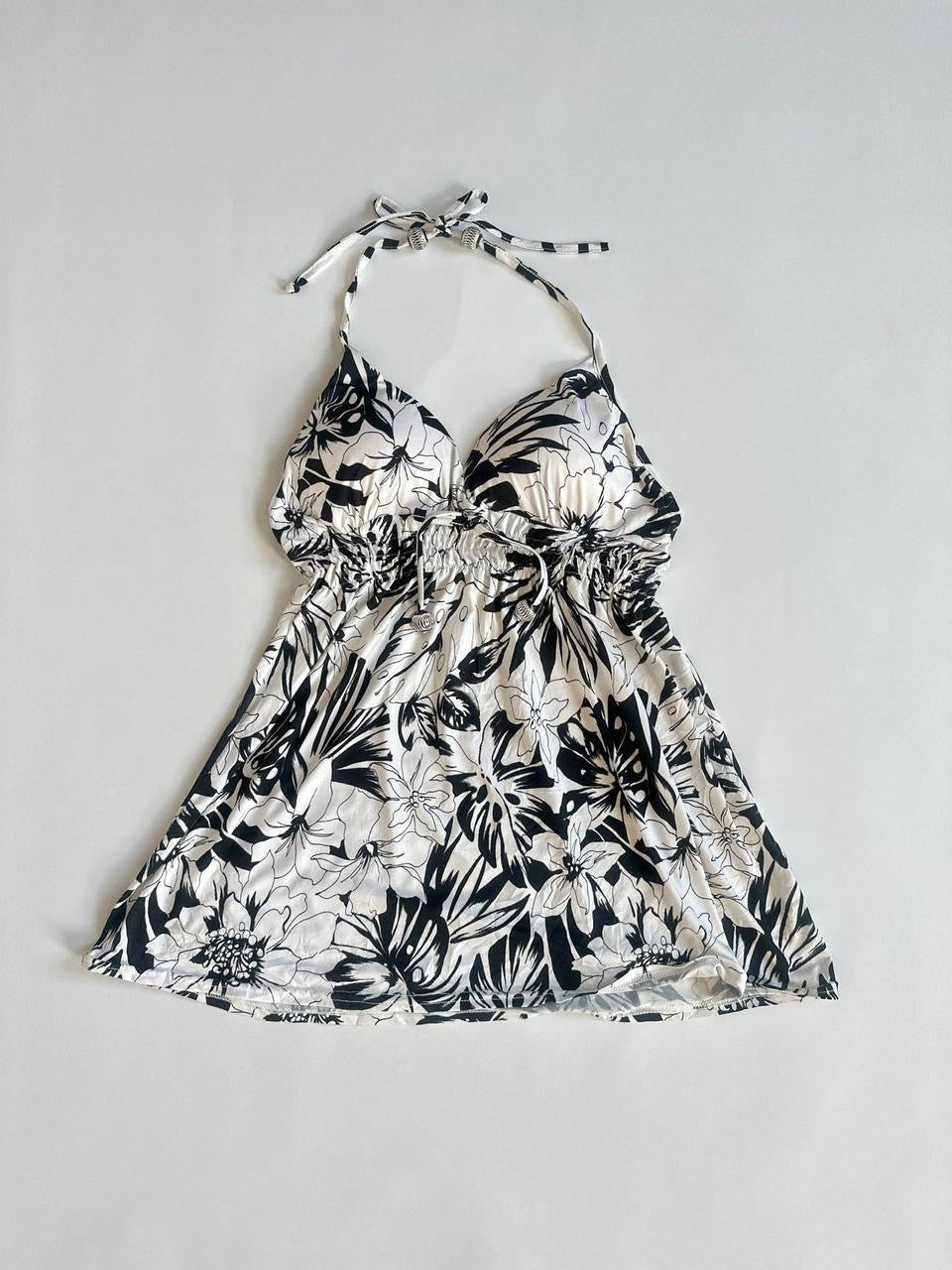 Y2K Floral Monochrome Halter Top