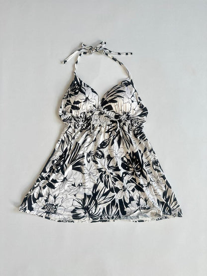 Y2K Floral Monochrome Halter Top