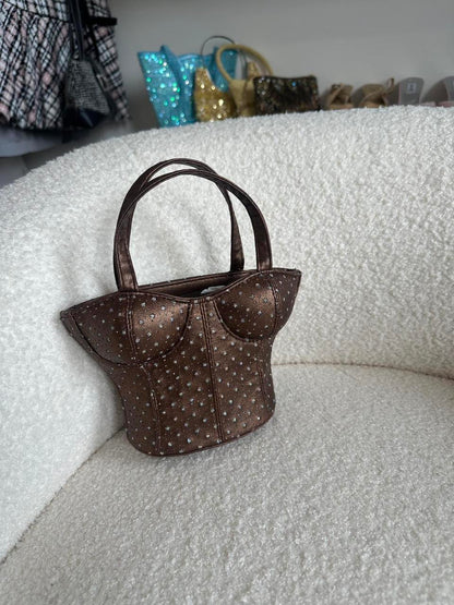 Y2K Brown Silver Star Corset Mini Bag
