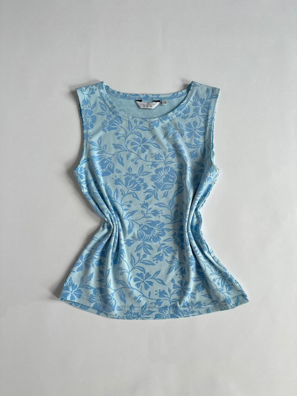Y2K Blue Flock Boat Neck Top