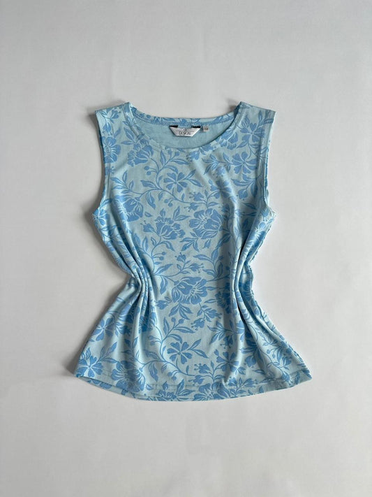 Y2K Blue Flock Boat Neck Top