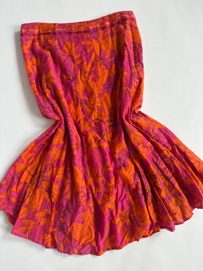 Low Rise Embroidered Floral Midi Skirt