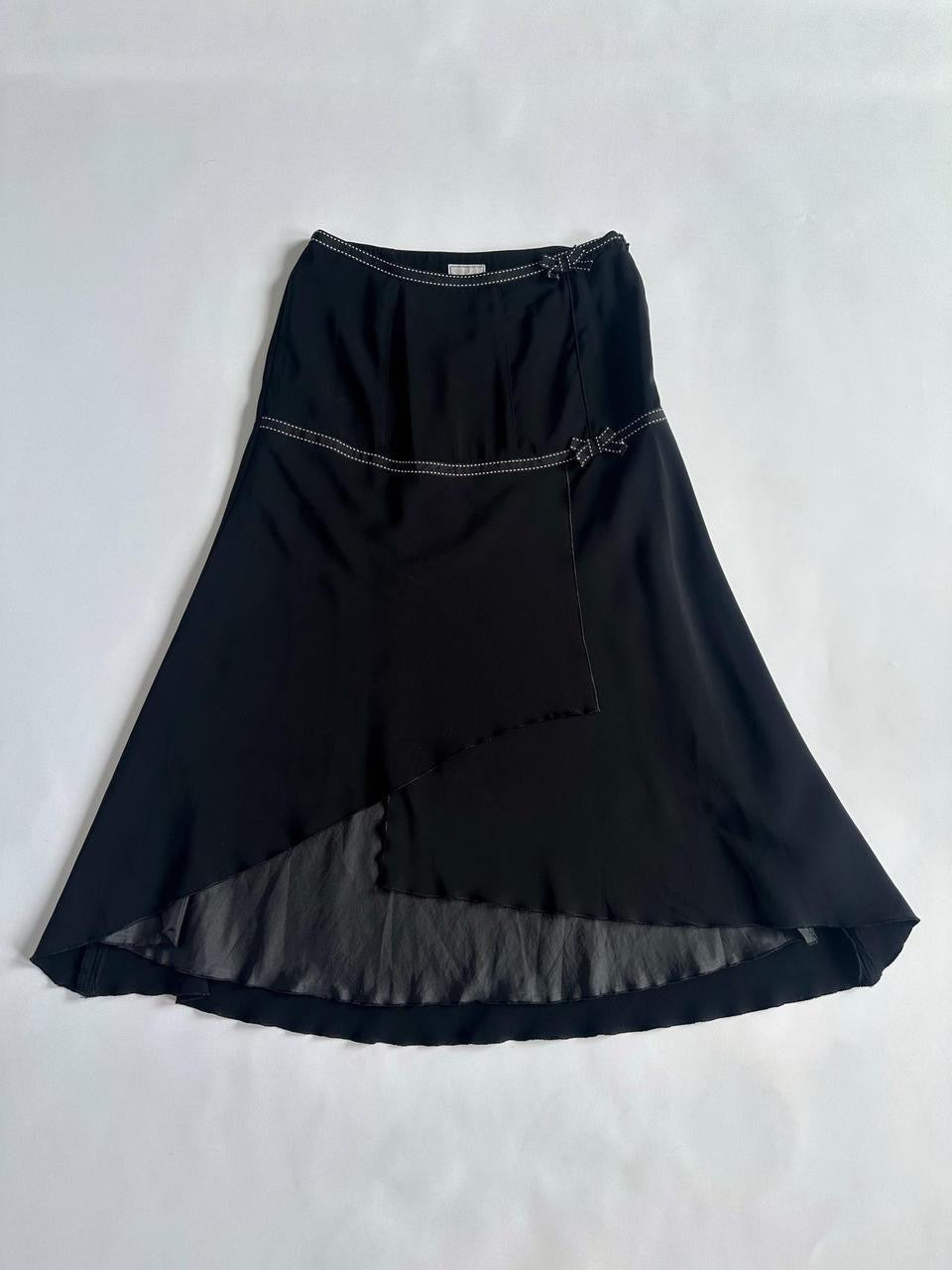 Y2K Black Contrast Stitch Low Rise Maxi Skirt