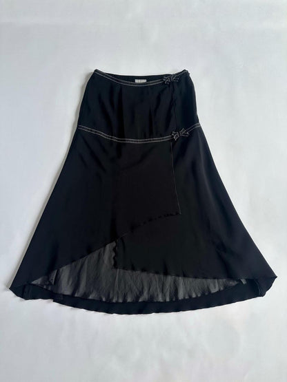 Y2K Black Contrast Stitch Low Rise Maxi Skirt