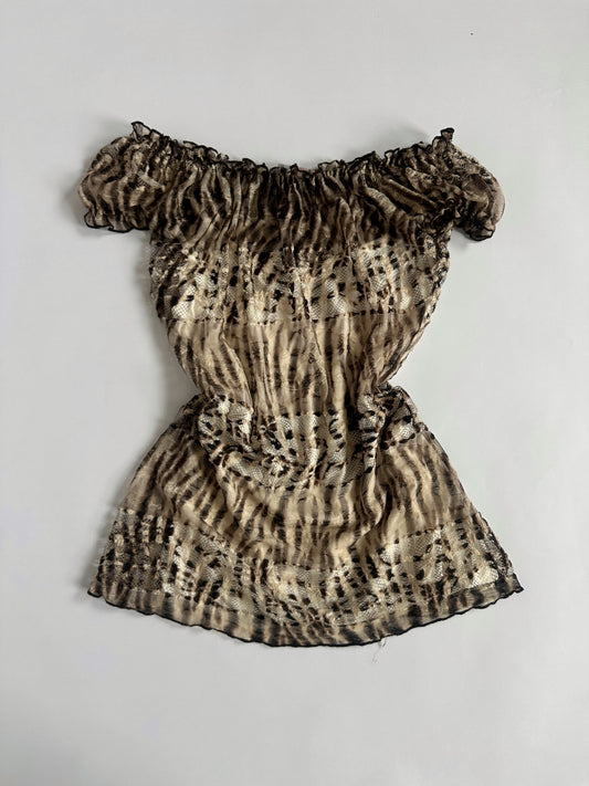 00s Per Una Elasticated Leopard Lace Top