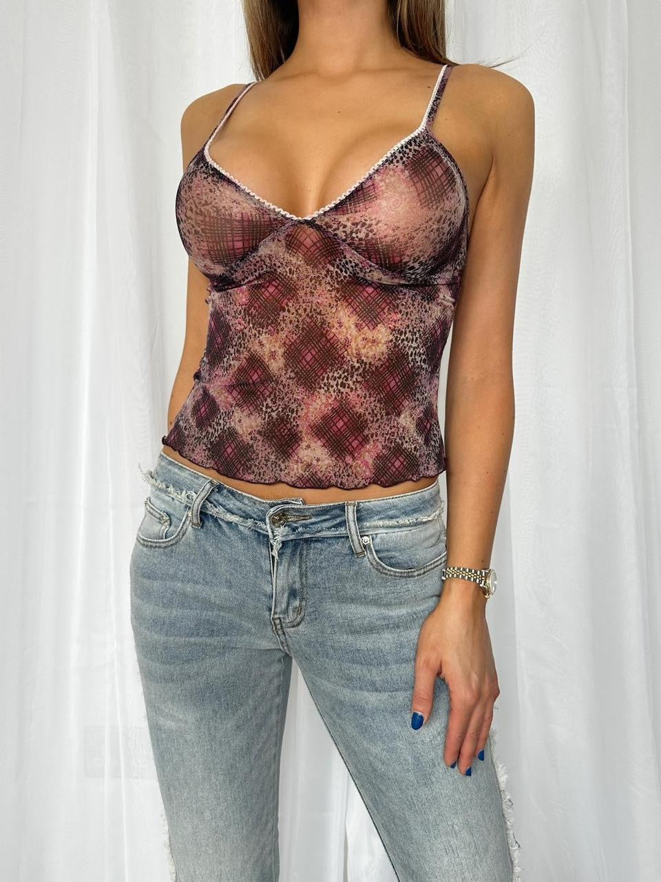 Y2K Sheer Animal Print Cami