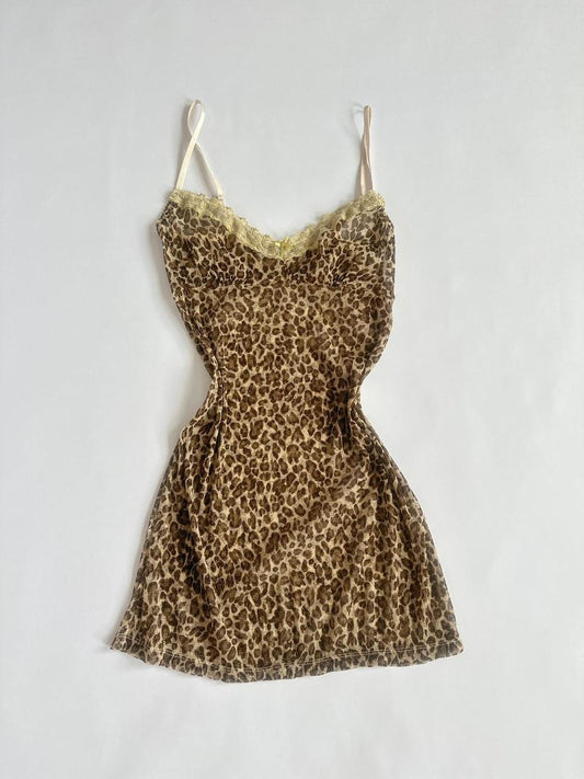 00s Sheer Leopard Glitter & Lemon Slip Dress / Top