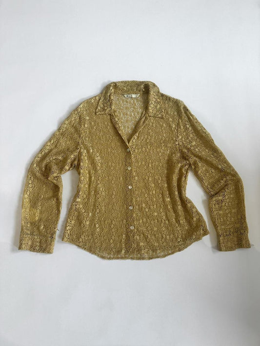 Gold Sheer Lace Vintage Blouse