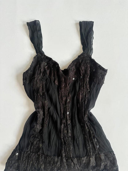 Y2K Black Crinkle Cami
