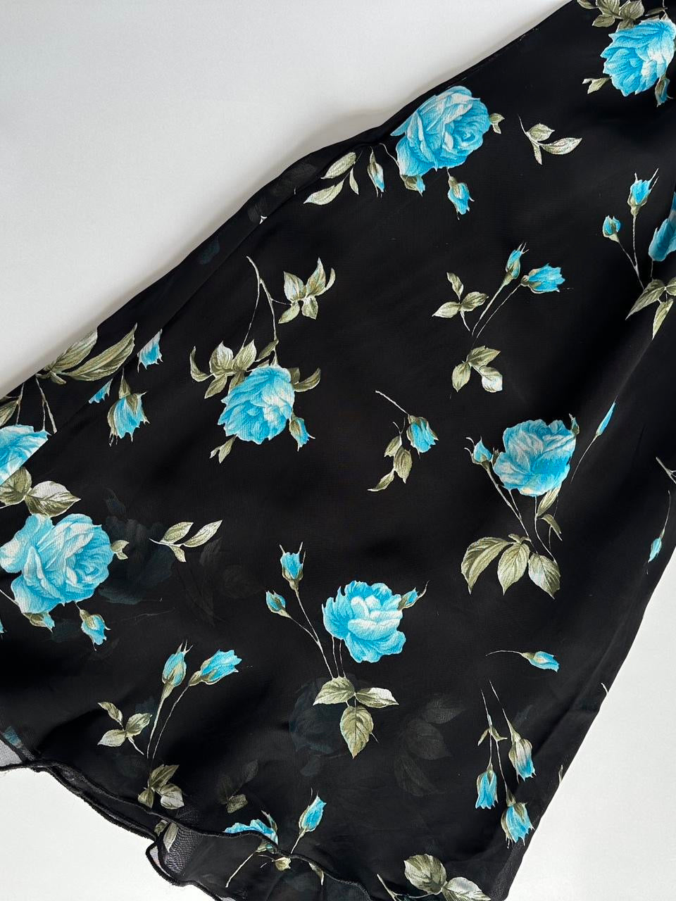 90s Blue Black Floral Midi Dress