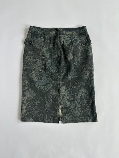Y2K Khaki Floral Above Knee Skirt