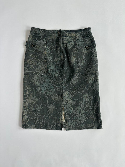 Y2K Khaki Floral Above Knee Skirt