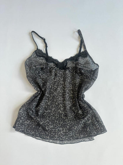 Y2K Sheer Grey Leopard Cami