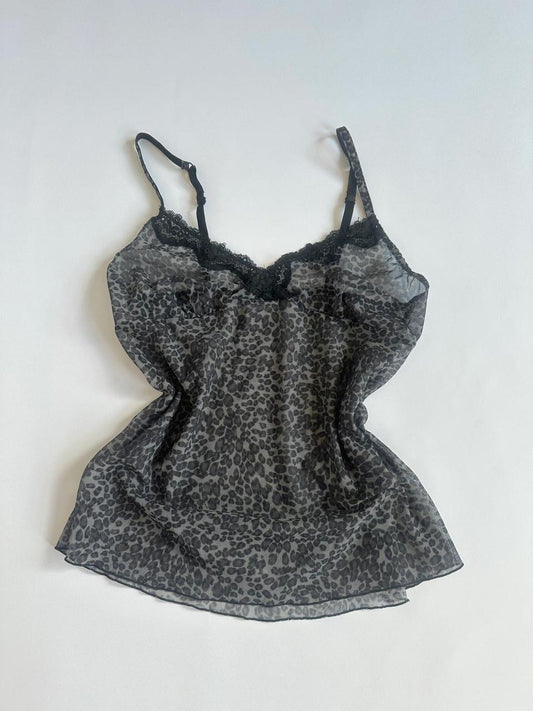 Y2K Sheer Grey Leopard Cami