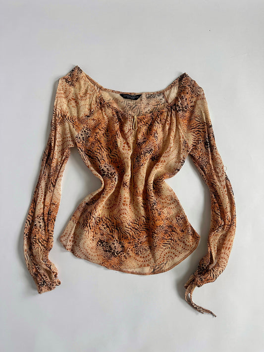 00s Open Sleeve Animal Print Top