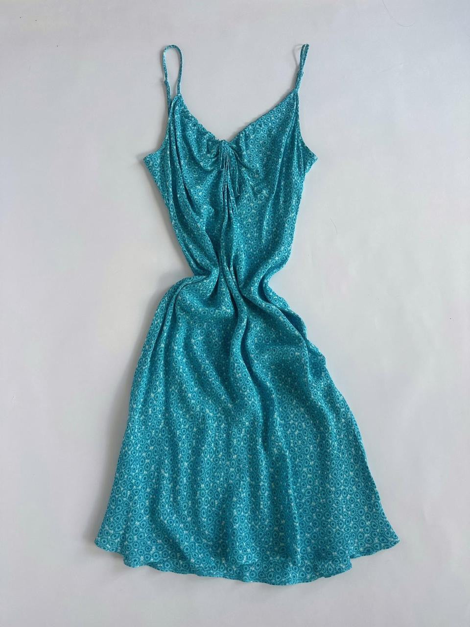 90s Blue Ditsy Print Dress