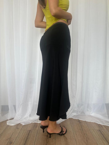Y2K Black Contrast Stitch Low Rise Maxi Skirt