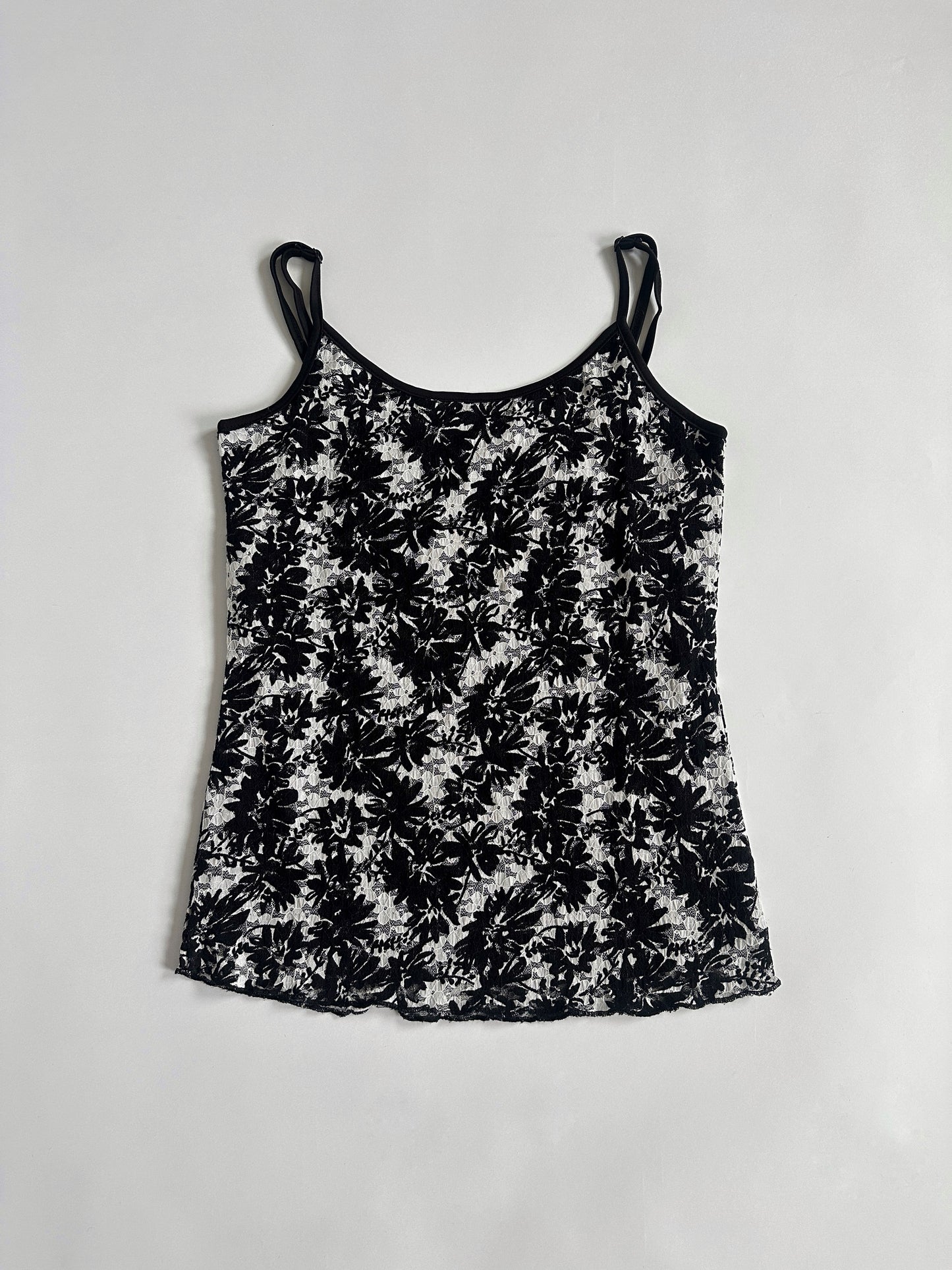 00s Monochrome Floral Lace Cami