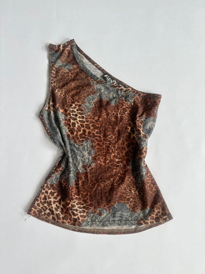 One Shoulder Leopard Top