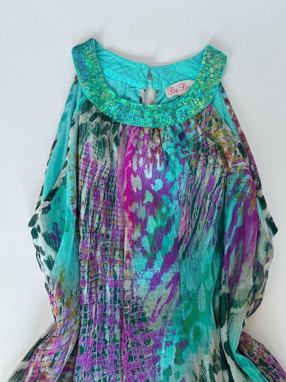 00s Turquoise Sequin Animal Print Top
