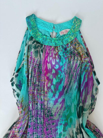 00s Turquoise Sequin Animal Print Top