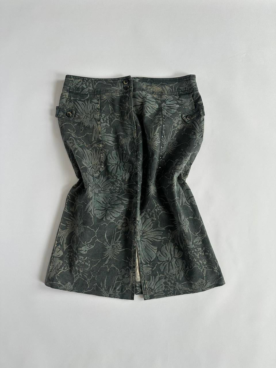 Y2K Khaki Floral Above Knee Skirt