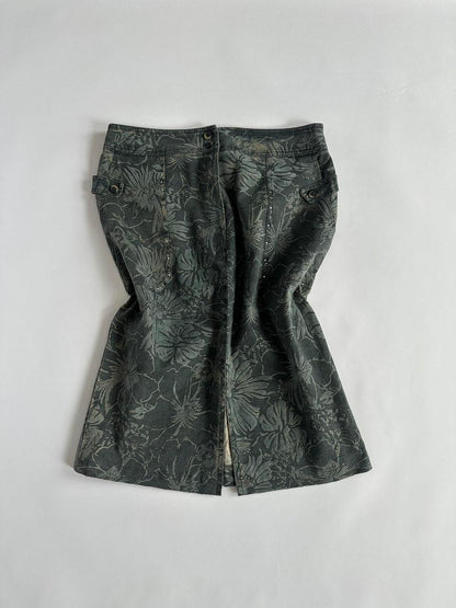 Y2K Khaki Floral Above Knee Skirt