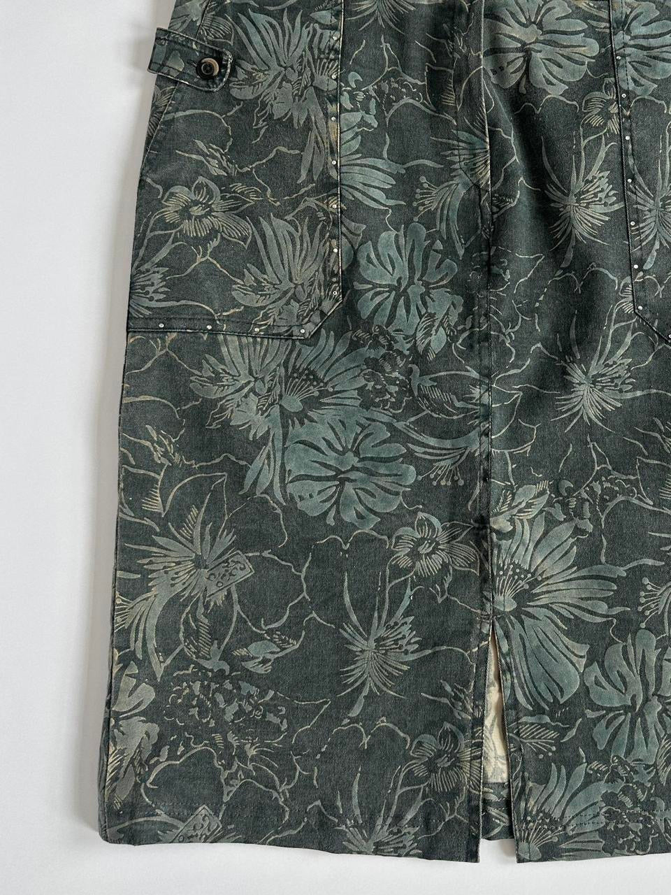 Y2K Khaki Floral Above Knee Skirt