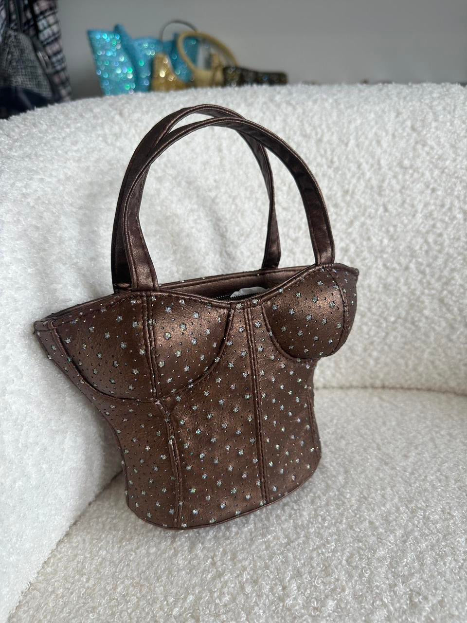 Y2K Brown Silver Star Corset Mini Bag