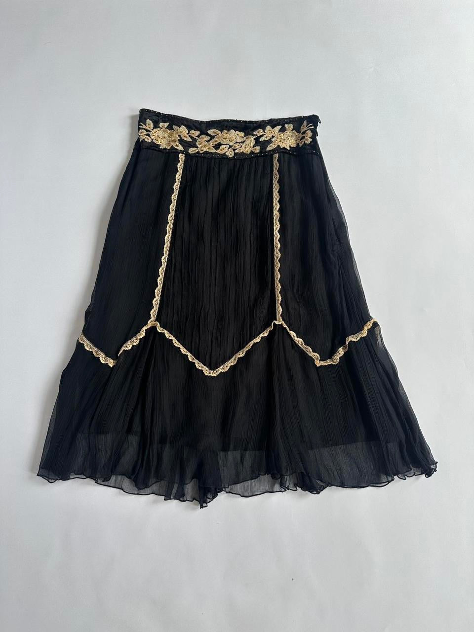 Y2K Low Rise Black & Gold Skirt