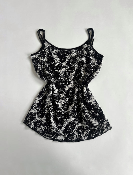 00s Monochrome Floral Lace Cami