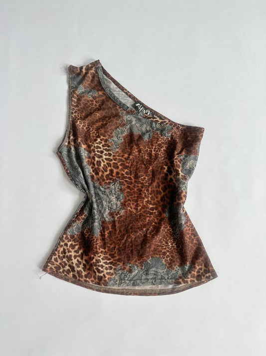 One Shoulder Leopard Top