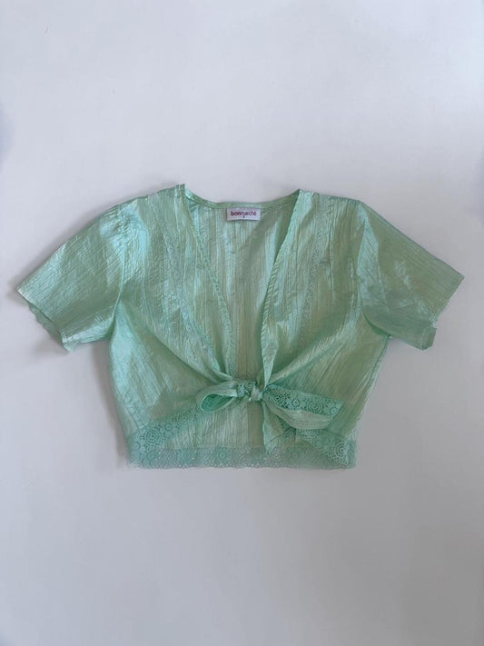 00s Crinkle Mint Tie Top