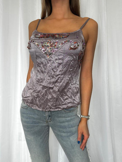 Y2K Silk Embellished Cami Top