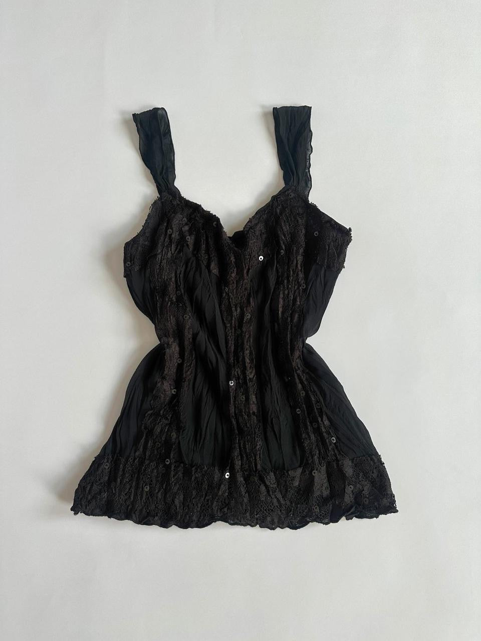 Y2K Black Crinkle Cami
