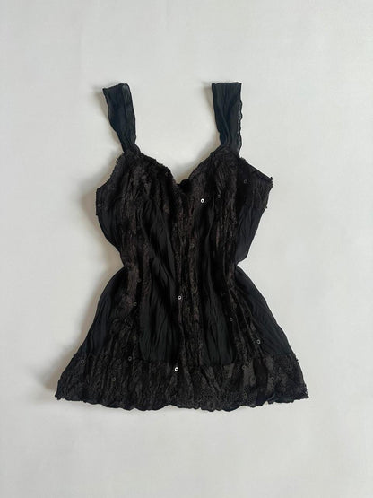 Y2K Black Crinkle Cami