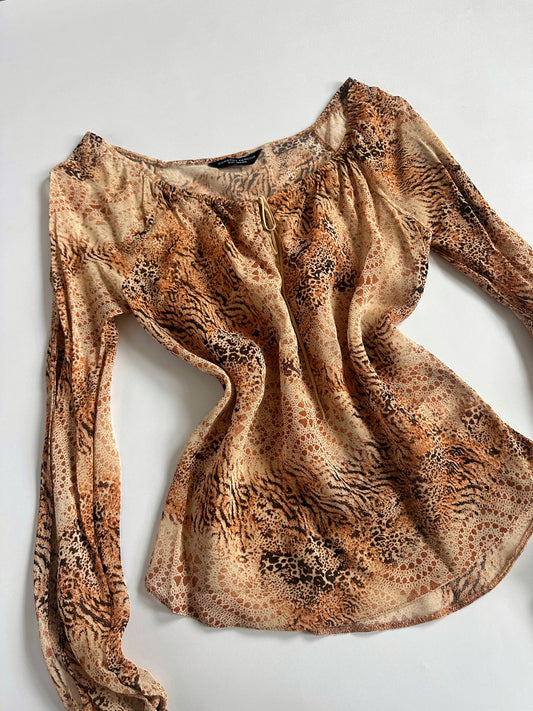 00s Open Sleeve Animal Print Top