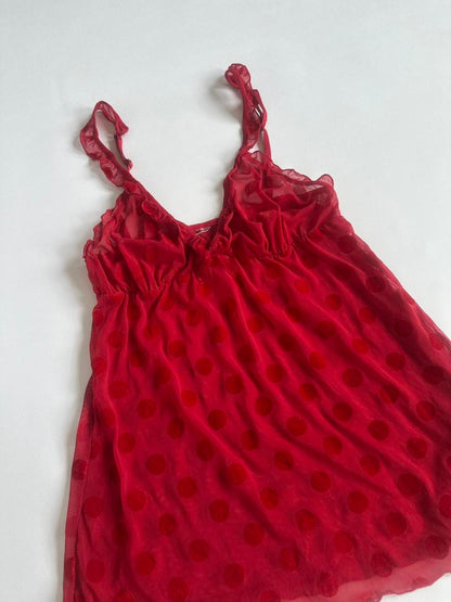 Red Y2K Dot Mesh Cami