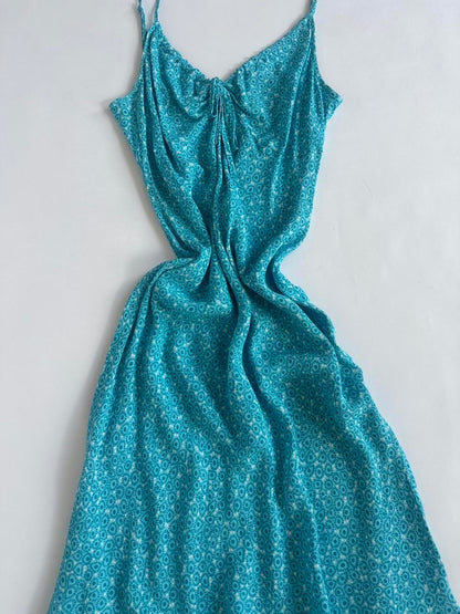90s Blue Ditsy Print Dress