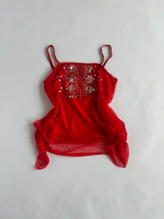 Y2K Red Mesh Sequin Cami