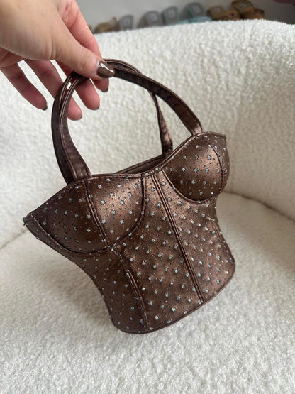 Y2K Brown Silver Star Corset Mini Bag