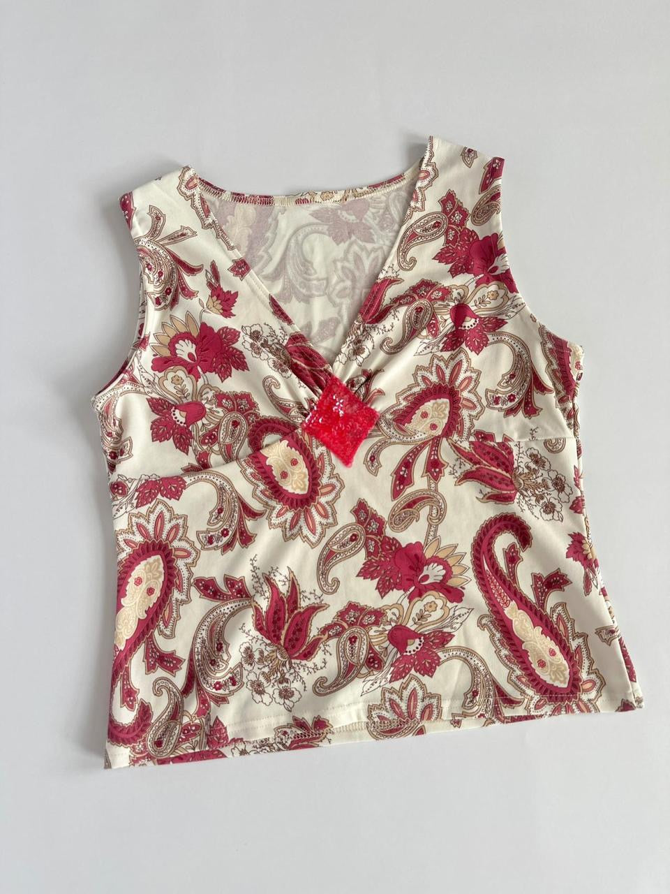 00s Cream & Berry Sequin Tank Top
