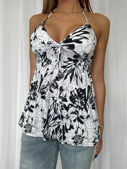 Y2K Floral Monochrome Halter Top