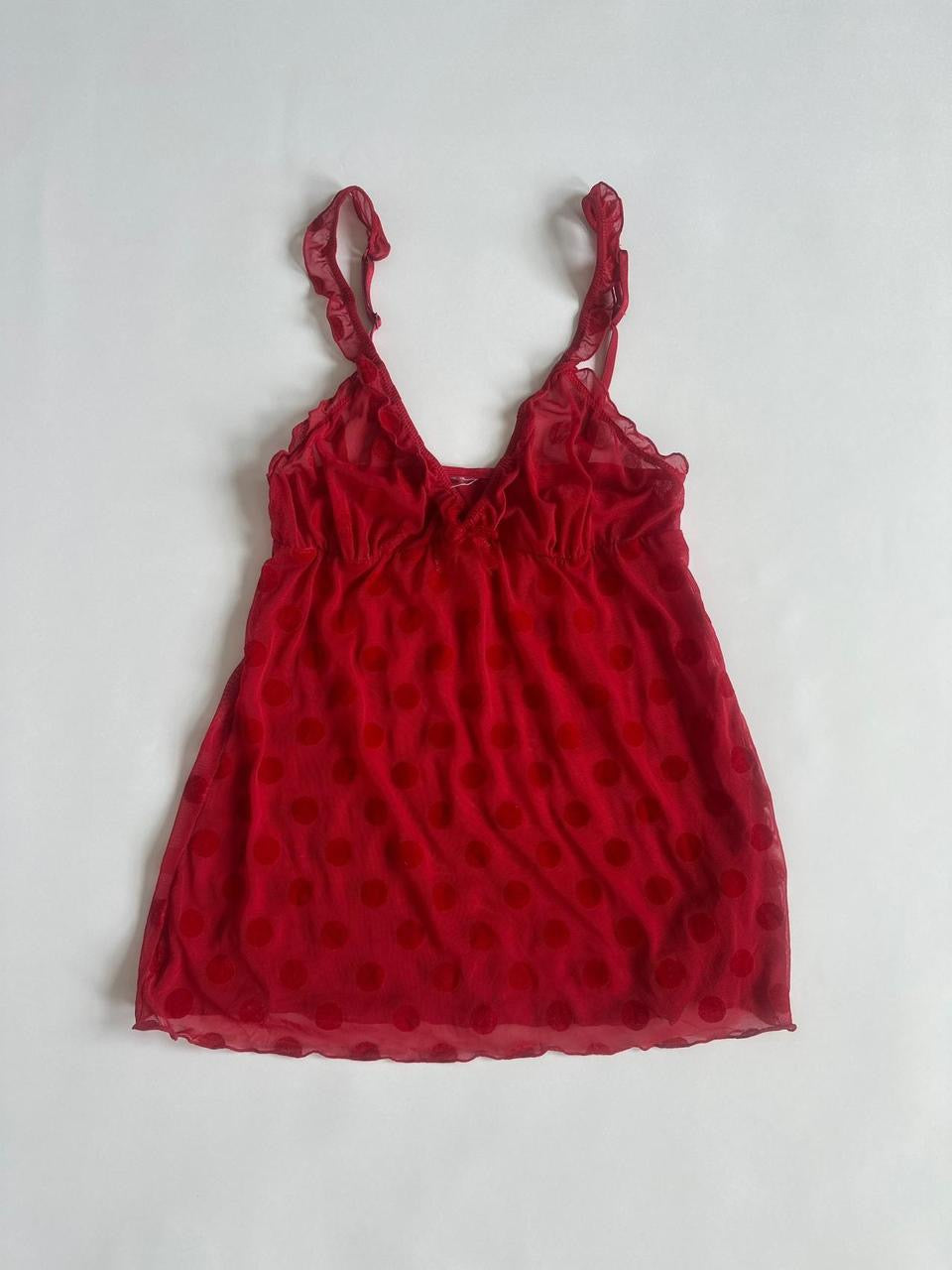 Red Y2K Dot Mesh Cami