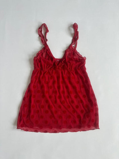 Red Y2K Dot Mesh Cami
