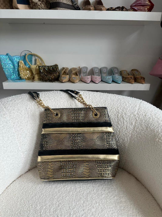 Vintage Black and Gold Shoulder Bag