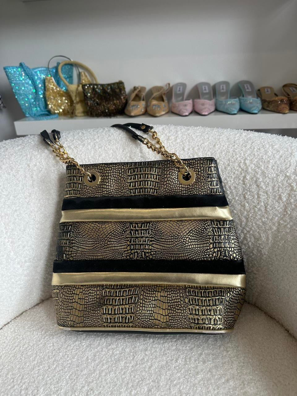 Vintage Black and Gold Shoulder Bag